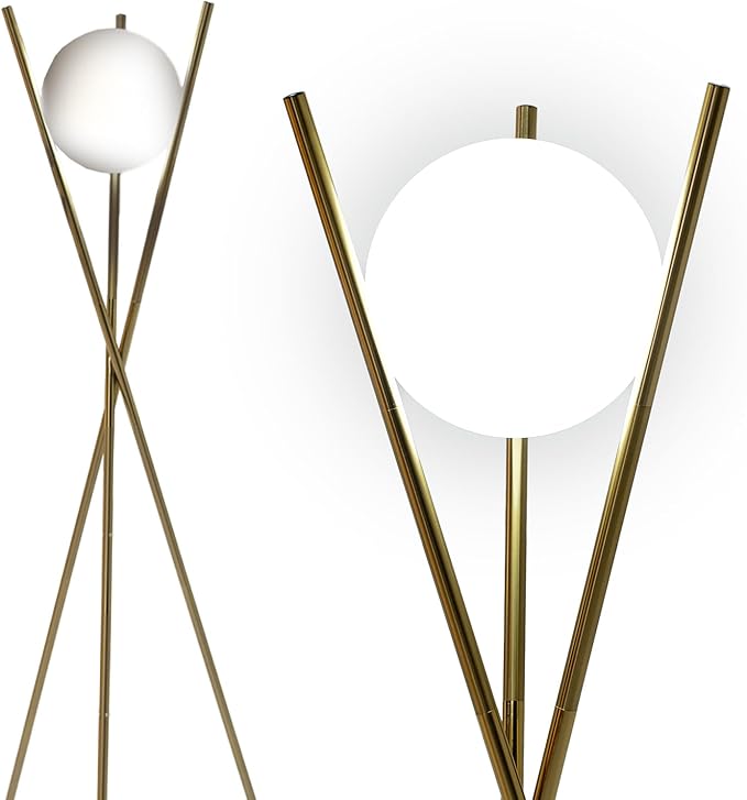 Solstice Modern Frosted Glass Globe Floor Lamp (165cm) Contemporary LED Dimmable Lighting for Bedroom, Living Room, Hotel & Home Office (Gold)