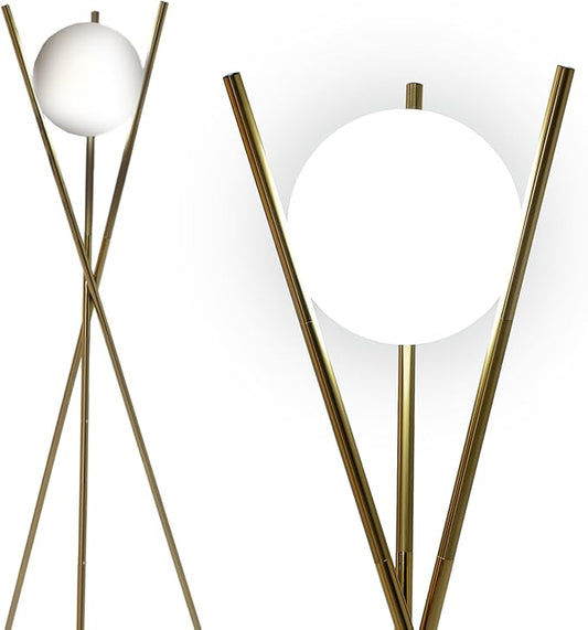 Solstice Modern Frosted Glass Globe Floor Lamp (165cm) Contemporary LED Dimmable Lighting for Bedroom, Living Room, Hotel & Home Office (Gold)