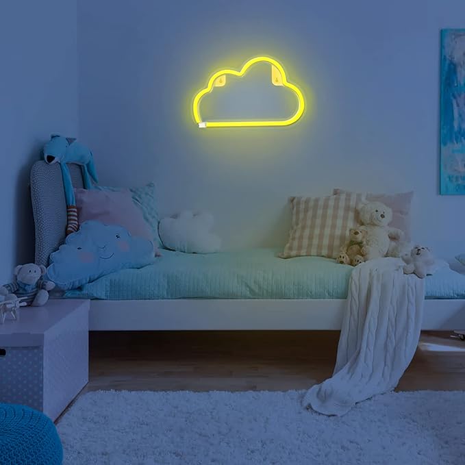 Cloud Neon Signs, LED Cloud Neon Light for Wall Decor, Battery or USB Powered Cloud Sign Shaped Decoration Wall Lights for Bedroom Aesthetic Teen Girl Kid Room Christmas Birthday Wedding Party Yellow