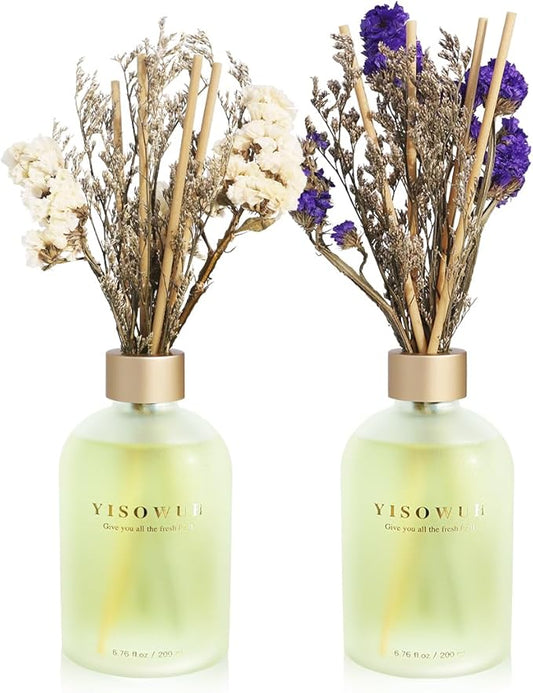 Reed Diffuser - Jasmine Lily & Grapefruit 6.76oz（200ml） 2 Packs Flower Essential Oil Reed Diffuser Set with 16 Sticks - Long Lasting Fragrance for Home Bedroom Bathroom Room Shelf Decor