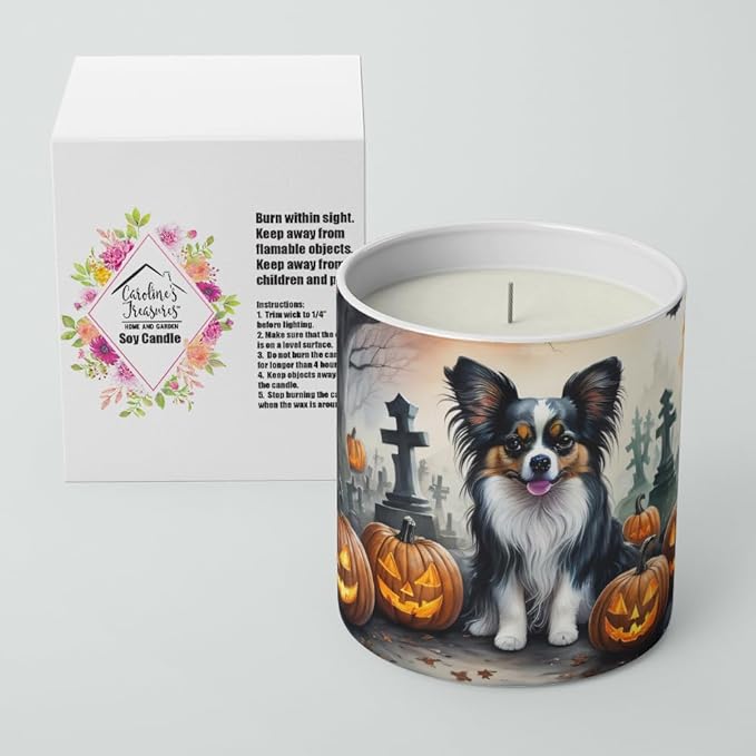 Caroline's Treasures DAC2069CDL Papillon Spooky Halloween Decorative Soy Candle Nature Soy Wax Essential Oil Home Decor Ideal for Bedroom Kitchen Bath Office Gift, 10 oz