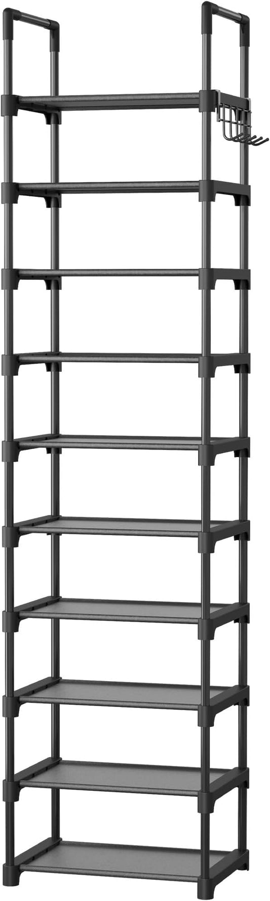 Kitsure Shoe Rack - 10-Tier Shoe Organizer with Detachable Fabric Shelves & Thick Metal Frame, Easy-to-Assemble Tall Shoe Rack for Closet, Entrance, Living Room, 16.9"×11.8"×68.5", Black