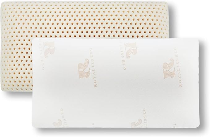 Royalisneeo 100% Talalay Natural Latex Pillow, Medium Support Bed Pillow Helps Relieve Pressure,Perfect Package Best Gift with Removable Cotton Cover for Back, Stomach and Side Sleepers