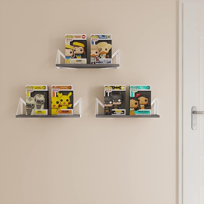Wallniture Minori Gray Floating Shelves for Wall, Bathroom Shelves Over The Toilet Storage, Wood Wall Shelf for Bedroom, Living Room, Kitchen, Set of 3