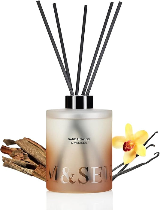 M&SENSE Sandalwood & Vanilla Reed Diffuser Set - 16.9 fl oz Long-Lasting Scent, Non-Toxic Essential Oil Diffuser for Home, Fragrance Diffuser Housewarming Gift & Bathroom Bedroom Decor