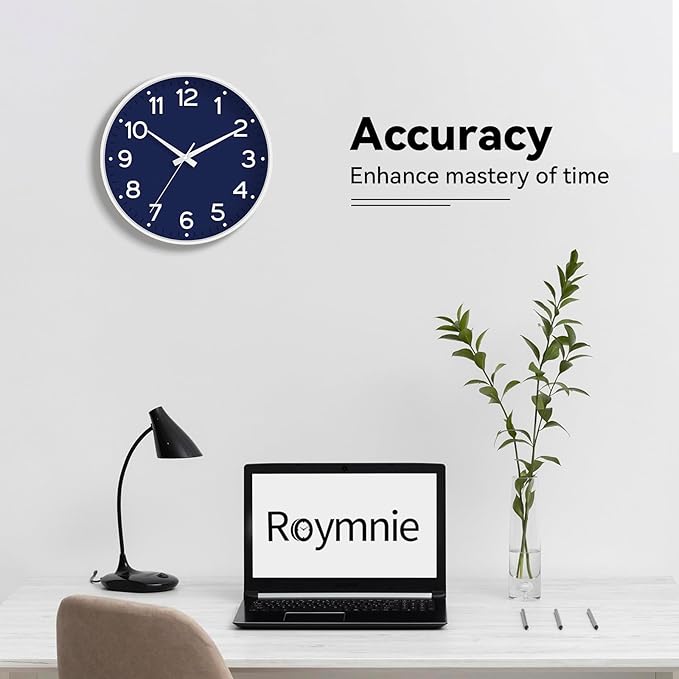 Wall Clock 12 Inch Silent Wall Clocks Battery Operated- Modern Non Ticking Analog Clock Decorative for Living Room Bedroom Office Kitchen(Navy Blue)