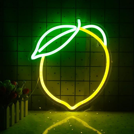 Lemon Neon Sign Lemons Yellow Led Sign Fruit Shape Neon Light for Apartment, Bar, Kids' Room,Bedroom,KTV Pub, Shop Wedding, Celebration (12.6"*11")