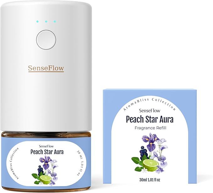 SF101 Waterless Ultrasonic Essential Oil Diffuser–100% Plant-Based,120-Day Natural Air Freshener & Aromatherapy Diffuser for Home,Hotel,Studio–Covers up to 100㎡-Peach Star Aura