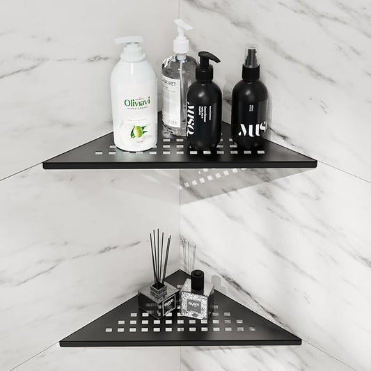 Shower Corner Shelf 10" Slot Design Bathroom Shelves for Tiled Wall, 304 Stainless Steel Recessed Shower Organizer Corner Shelves for Bathroom Decor, Matte Black, 2 Pack (Square)