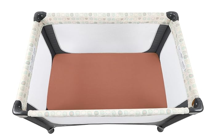 Muslin Pack and Play Sheets Fitted Compatible with 4moms Breeze Plus Playard and Other 30x43 Inch Large Playpen Mattress Snuggly Soft 100% Cotton Fog & Brown