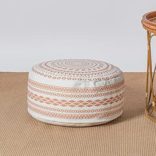 MOCOFO Unstuffed Round Pouf Covers Boho Colorful Geometric Ottoman Pouf Cover with Handle Design,Decoration Footstool for Living Room,Bedroom,Patio (Red,18x18x8)