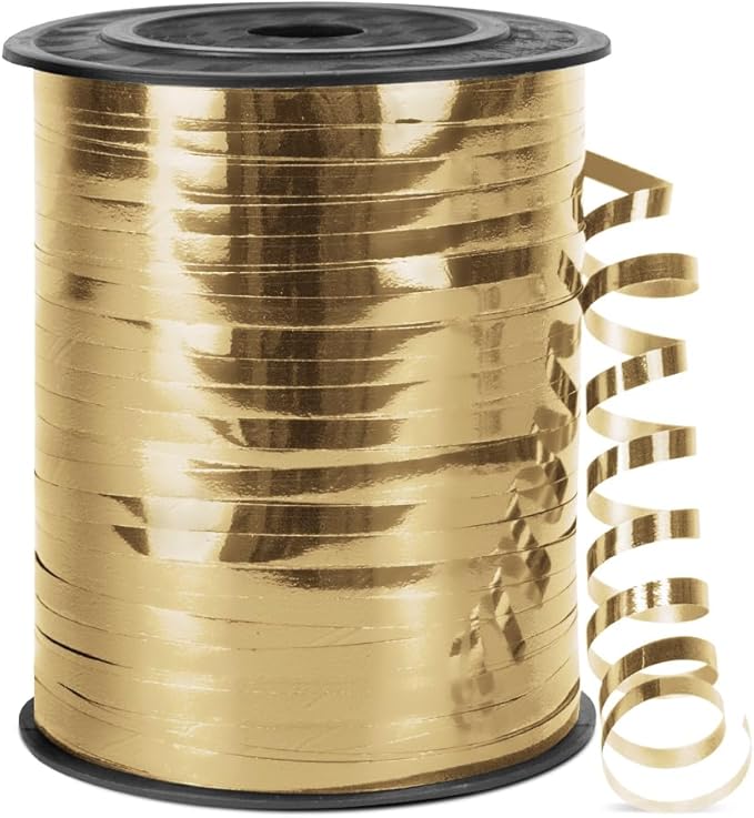500 Yards Metallic Shiny Curling Ribbon with Spool, 1/5" Curly Ribbons - Perfect for Gift Wrapping, Florist Flowers, Birthday Party Decorations, and Balloon String Ribbon in Champagne Gold