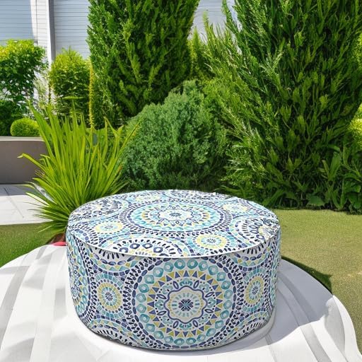 LVTXIII Inflatable Stool Ottoman Footrest with Handle, All Weather Foot Rest, Indoor or Outdoor Use for Home Patio Garden and Camping, D21 x H9, Delancey Lagoon
