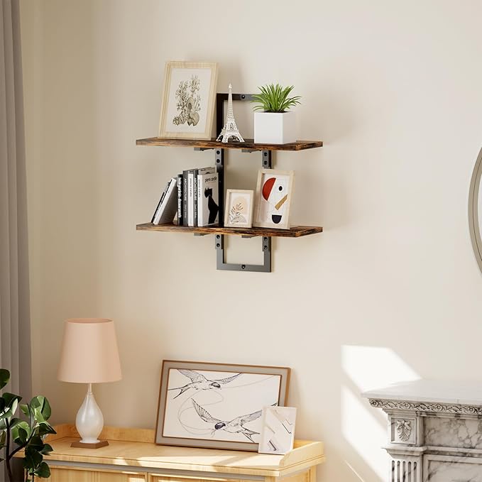2 Tier Floating Shelves for Wall,16 inch Wall Shelf for Room, Kitchen Shelves Industrial Floating Shelf Decor for Bathroom, Living Room, Bedroom