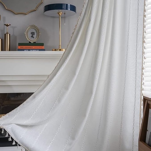 ColorBird Boho Curtains for Bedroom, White Curtains 84 inches Long, 2 Panels Embroidered Darkening Window Treatment for Dining Office Living Room Sliding Glass Door