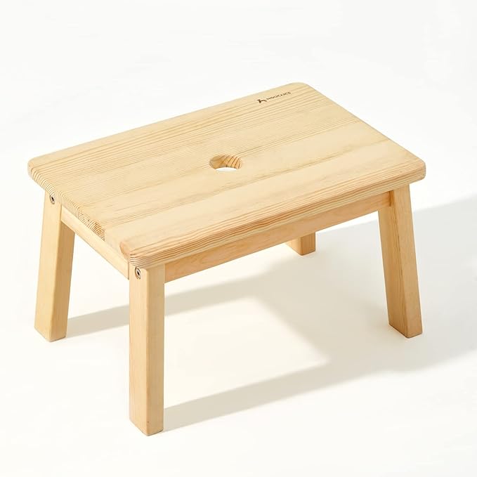 HOUCHICS Wooden Step Stool for Kids,Solid Birch for Kitchen Bedroom Living Room Bathroom Toilet Nursery Toddlers Potty Training Stool with Non-Slip Pads and 220lb Load Capacity (Wooden