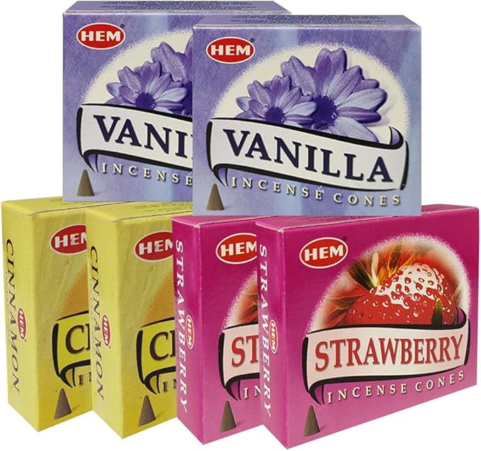 Vanilla Cinnamon Strawberry Incense Cones & Holder Bundle Variety Pack From Hem Trumiri Insense Insence