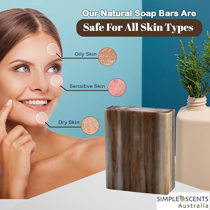 Sandalwood Scented Natural Soap Bars (5 Bars), 3.5oz Moisturizing French Triple Milled Soap Bars Enriched with Shea Butter - Pure Plant Oil Bath & Body