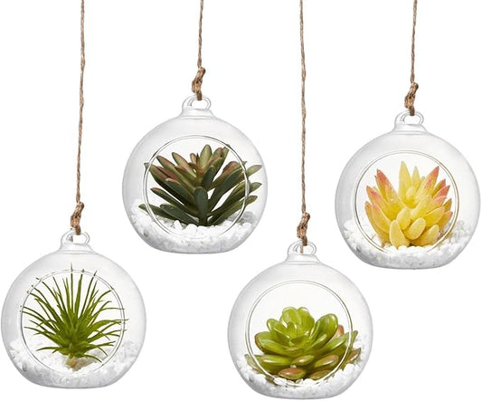 Hanging Glass Candle Holder, Globe Tea Light Holder, Hanging Vase, Flower Plants Terrarium, Glass Orbs Container, Micro Landscape DIY for Home, Office, Wedding (4" 4Pcs)