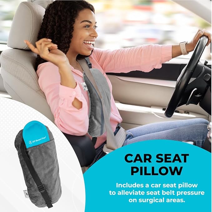 Hysterectomy, Mastectomy Seatbelt Pillow with Therapy Hot/Cold Gel Pack, Purposeful Protection Gift for Healing Surgical Incision after Abdominal or Chest Surgery for Women and Men (Gray)