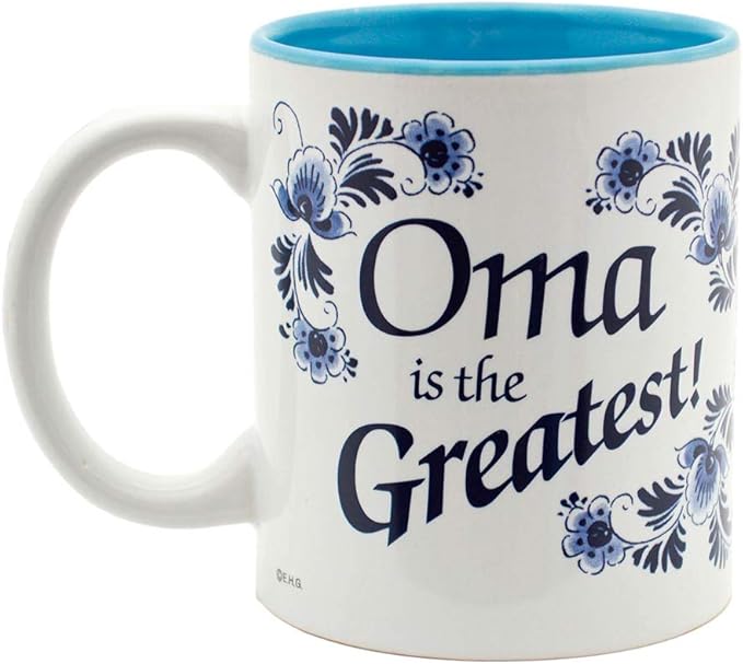Essence of Europe Gifts E.H.G 12 oz. Ceramic Coffee Mug, Oma is the Greatest Design - Blue Ceramic Mug