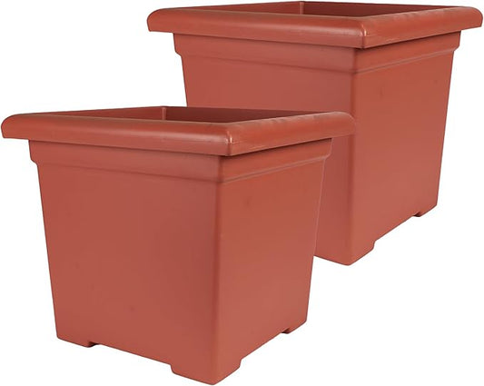 The HC Companies Accent Square Plant Pot w/Drainage - Classic Planters for Outdoor Plants & Indoor Plants - Lightweight & UV-Resistant Square Planter Box (15.5”, Clay, Pack of 2)