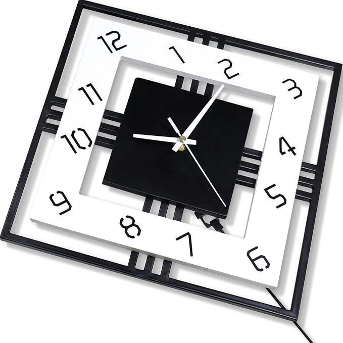 Modern Wall Clock for Living Room Decor Pendulum Large Silent Big Kitchen Wall Clock for Bedroom Black and White Decorative Office Non Ticking Battery Operated Wall Watch 26 Inch