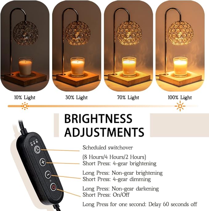 Candle Warmer Lamp with Timer, Home Decor for Mom, Gold Diamond Lamp with 2 Bulbs, Western Bedroom Accessories, Birthday Gifts for Women, Wax Warmer Lamp, Round Diamond