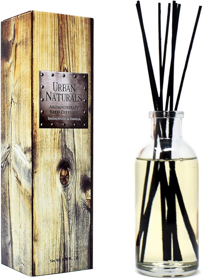 Urban Naturals Sandalwood & Vanilla Reed Diffuser Oil Gift Set | Tahitian Vanilla intermeshes & Desert Sandalwood Mingle to Create a Southern Bourbon Scent! | Great Idea