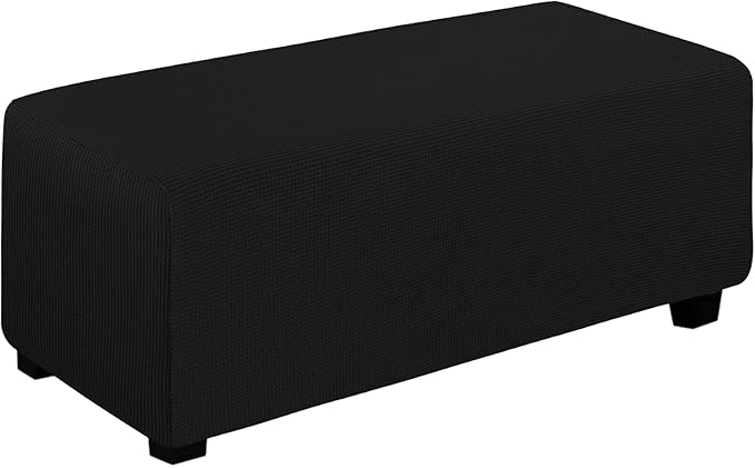Easy-Going Stretch Ottoman Cover Folding Storage Stool Furniture Protector Soft Rectangle slipcover with Elastic Bottom (Ottoman X-Large,Black)