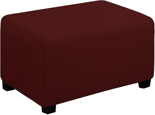 Easy-Going Stretch Ottoman Cover Folding Storage Stool Furniture Protector Soft Rectangle slipcover with Elastic Bottom(Ottoman Small,Wine)