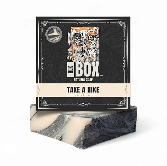 Black Box - USA MADE 5oz Men's Natural Bar Soap Made from Moisturizing Natural Oils - Handmade Cold Process Soap No Harsh Chemicals - Activated Charcoal, Musk, Sandalwood (TAKE A HIKE)