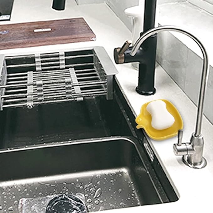 Multi-Color Ceramic Soap Dish for Kitchen or Bathroom, Easy to Clean, Self Draining Soap Holder, Keeps Soap Dry (Yellow)