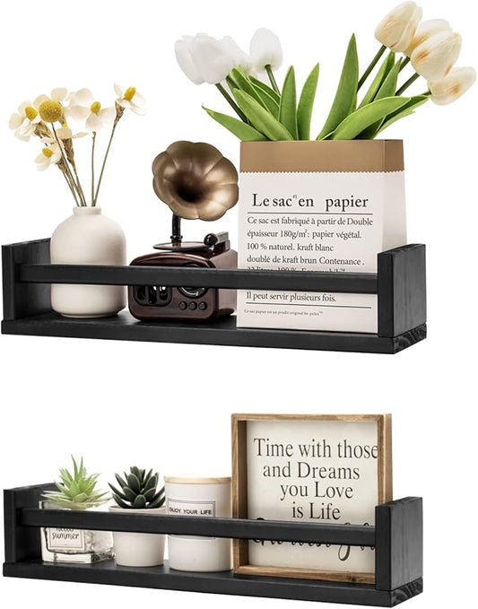 Gneric Floating Shelves for Wall, Black Nursery Book Shelves, 15.7 inch Kids Bookshelf, Wall Shelves for Living Room Bedroom Decor,Kitchen Spice Rack,Bathroom Storage Rack(2 Pack)