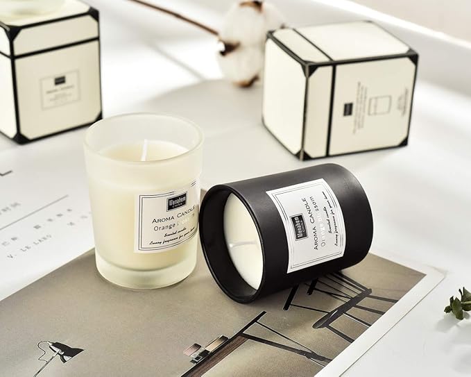 Natural Scented Candle,Aroma Candle Gift,Geranium & Basil Perfume Handmade Soy Wax in Glass Jar 12 Hours,Prefect for Meditation Stress Relief Mood Boosting (Black-Geranium)