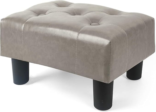 BRIAN & DANY Small Foot Stool, Leather Foot Stools with Legs, Stable Small Footstool for Living Room, Grey