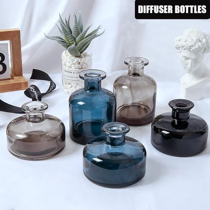 200 ml/6.7 oz Empty Glass Diffuser Bottles Refillable Aromatherapy Jar Container DIY Replacement Reed Diffuser Accessories Essential Oils Crafts DecoBlue