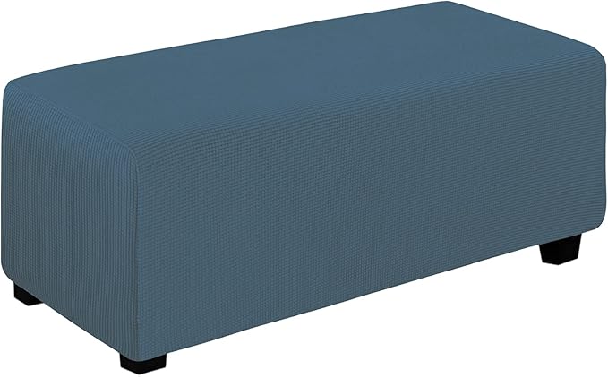 Easy-Going Stretch Ottoman Cover Folding Storage Stool Furniture Protector Soft Rectangle Slipcover with Elastic Bottom (Ottoman X-Large, Bluestone)