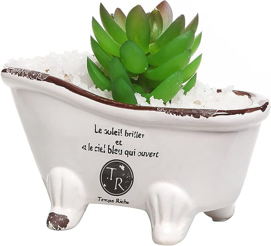 MyGift 6-Inch White Ceramic Indoor Plant Pot, Claw Foot Bathtub Mini Succulent Planter Pot, Petite French Country Bathroom Decor Soap Dish