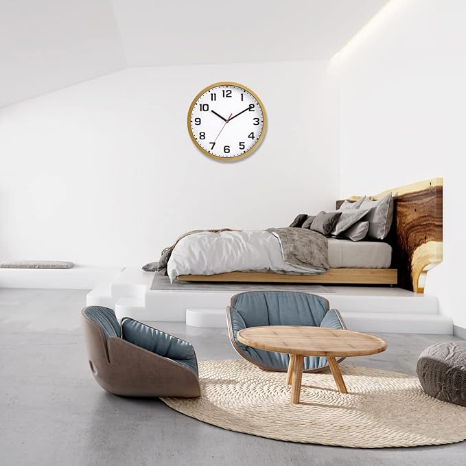 Wall Clock 9 Inch Battery Operated Silent Non-Ticking Wall Clock Modern Quartz Design Decorative Indoor Kitchen Office Brown