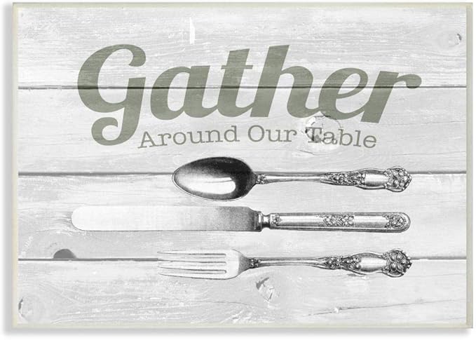 Stupell Industries Gather Silverware Kitchen Wood Texture Word, Design by The Saturday Evening Post Art, 13 x 19, Wall Plaque