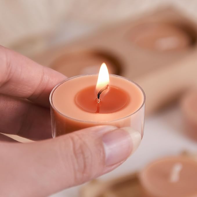 DEYBBY Natural Velvet Wood Scented Soy Wax Tealight Candles Bulk, Aromatherapy Luxury Tea Candle Set of 12-4 Hour Burning Great Gift