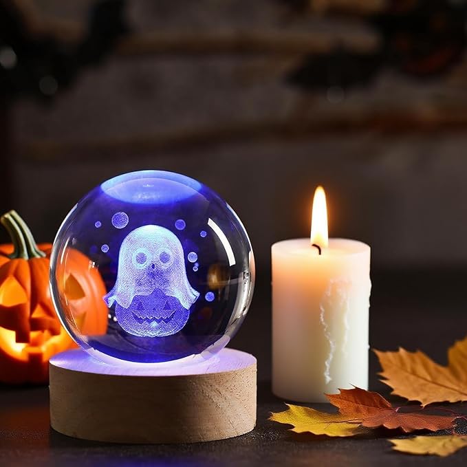 Ghost Night Light,Red Halloween Lights,Crystal Rechargeable Beside USB Vintage Halloween Decor Light,Funny Office Desk and Halloween Gifts for Woman and Kids