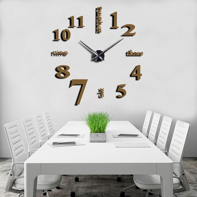 FASHION in THE CITY New 3D DIY Mirror Surface Wall Clocks Modern Design Living Room Decorative Wall Watches … (Coffee)