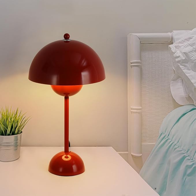 COSYLUX Modern Small Table Lamp for Bedroom, Cute Dome Shade Reflecting Light Reading Lamp for Living Room, Kid's Room, Study, Office, Beside Bedside Nightstand Desk Lamp(Red)