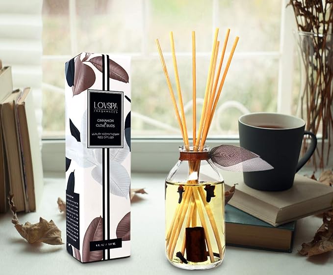 LOVSPA Cinnamon & Clove Buds Reed Diffuser Set - Fall Scent Diffuser for Home - Long Lasting Fragrance - Non-Toxic Oil Reed Diffuser - Made in The USA