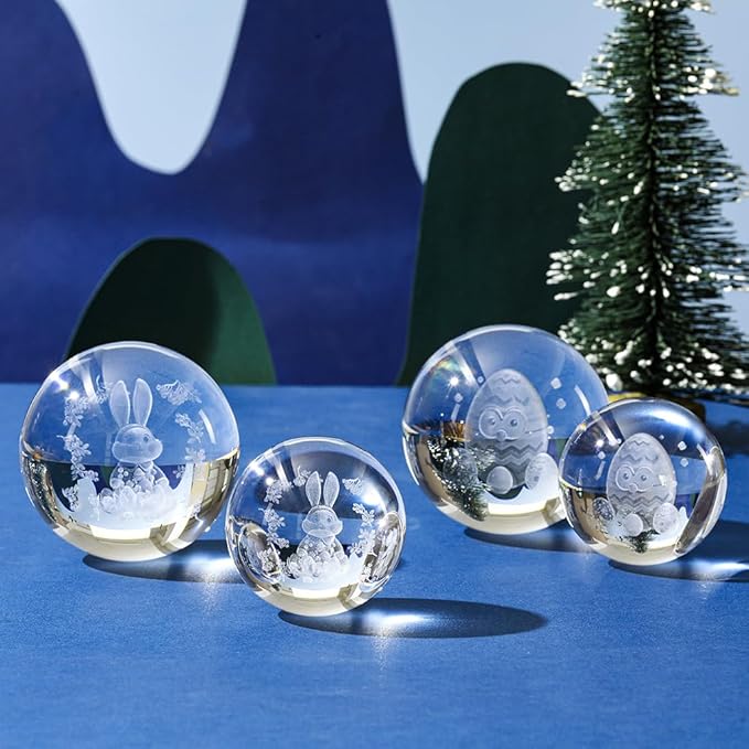 Bunny Decor Rabbit 3D Crystal Ball 60MM Rabbit Decor Sphere Figurine Collectibles Glass Art Animal Night Light for Kids