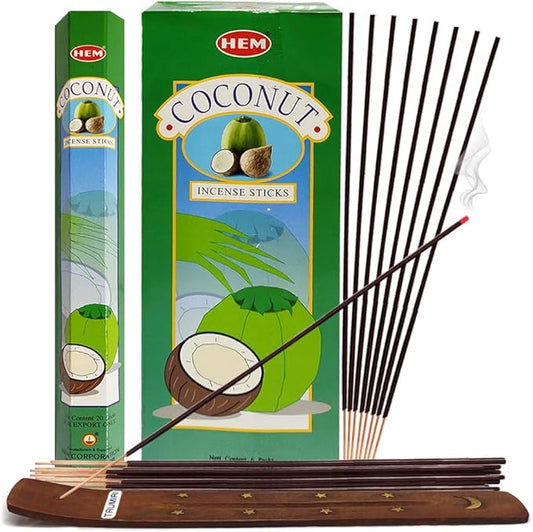 TRUMIRI Coconut Incense Stick Bundle: 121 Pieces (6 Packets of 20), Includes Incense Holder