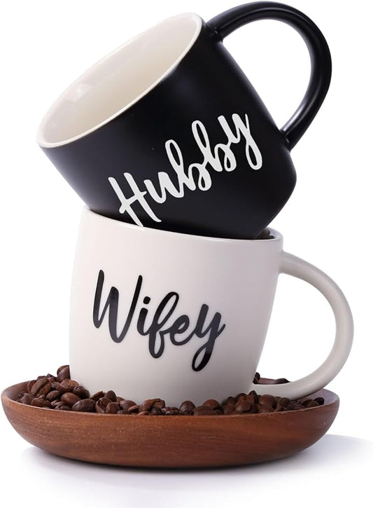 Wedding Gifts for Couples,Hubby & Wifey Wedding Coffee Cup Set,Bridal Shower Gifts for Bride and Groom, Newly-Married Anniversary for Him/Her，Mr and Mrs Gift
