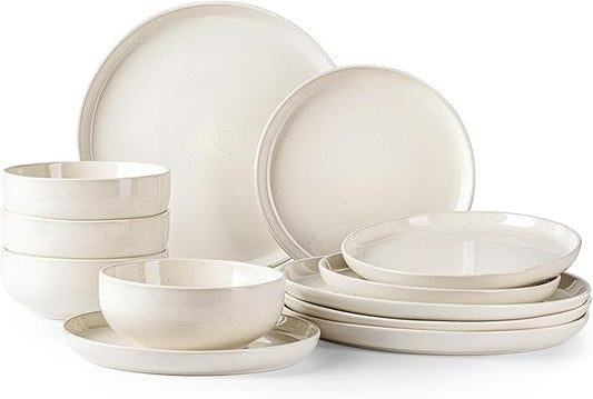 GBHOME Ceramic Dinnerware Set for 4, 12pcs Stoneware Plates and Bowls Sets, Handmade Chip and Scratch Resistant Dishes Set, Dishwasher & Microwave Safe